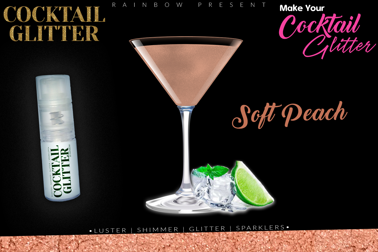 Glitzy Cocktail Glitter and Sparkling Effect | Edible | Soft Peach